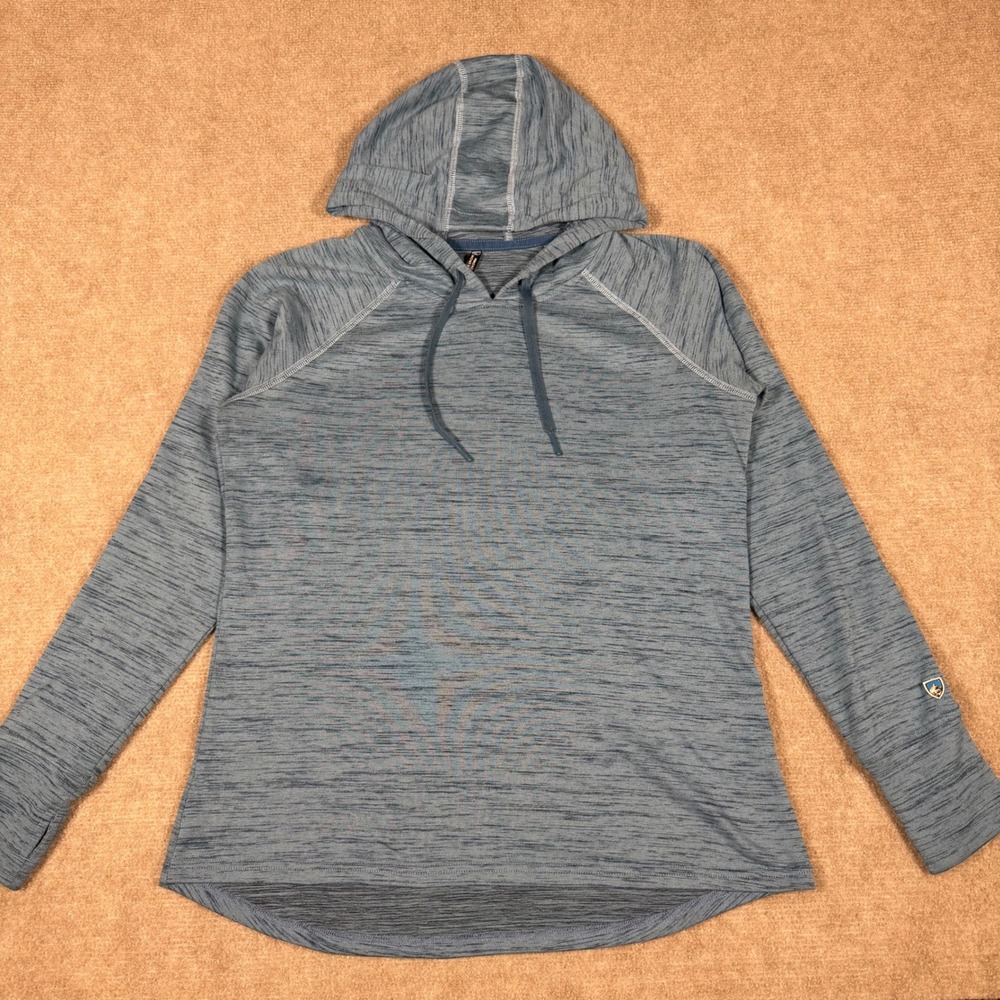 KUHL Womens Blue Heather Space Dye Pullover Hoodie Thumbholes Size Small